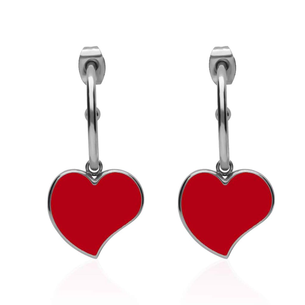 Orecchini cerchio con cuore pendente rosso