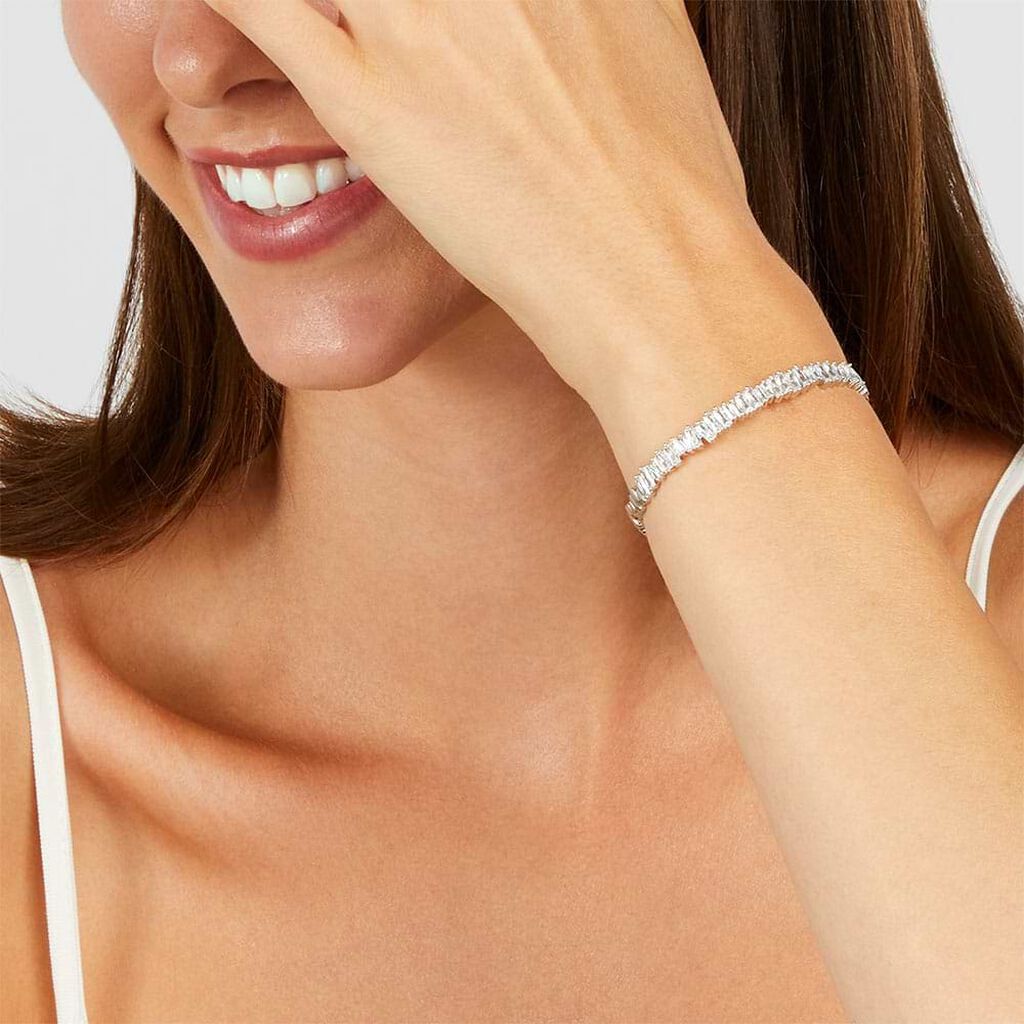 Bracciale rigido rodiato e strass - Bracciali Donna | Stroili