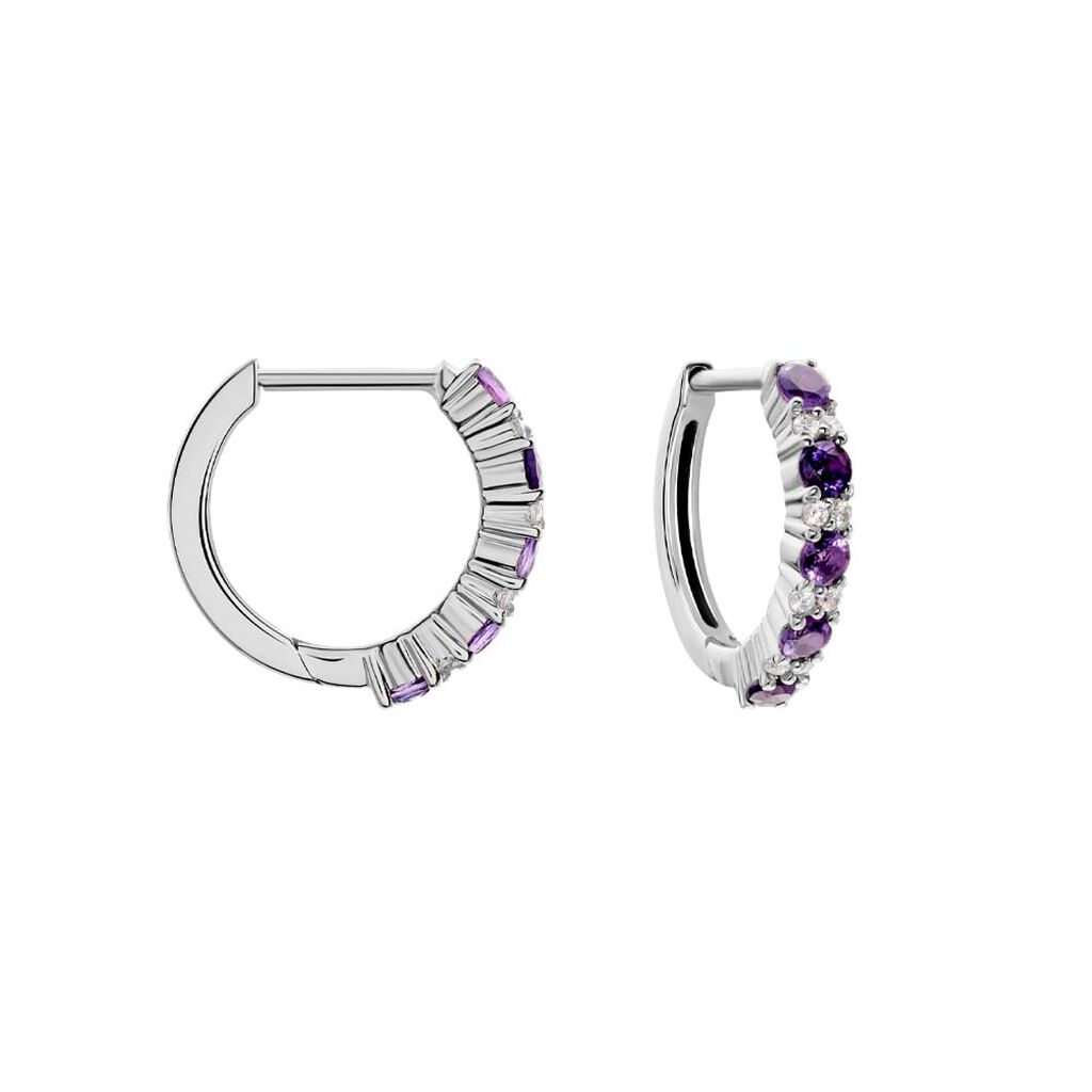 Orecchini A Cerchio Amélie Oro Bianco Ametista Cubic Zirconia - Orecchini a Cerchio Donna | Stroili