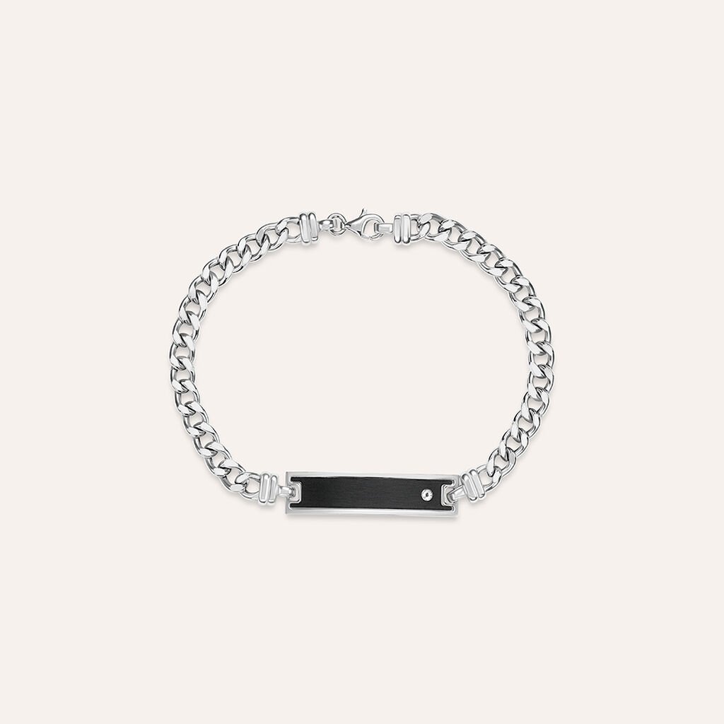 Bracciale Con Targhetta Gentleman Argento Rodiato Cubic Zirconia