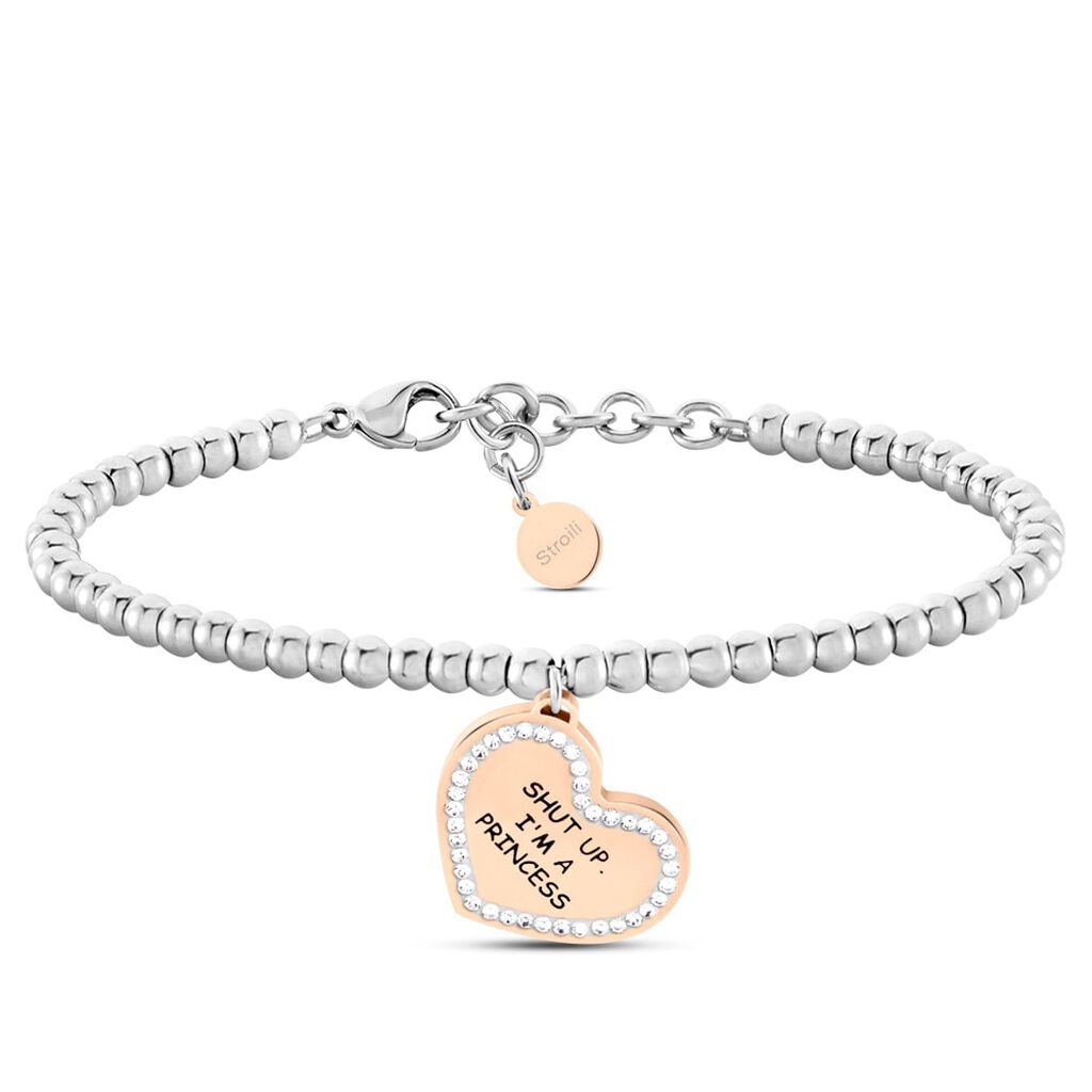 Bracciale Lady Message Acciaio Bicolore Happiness e Cristalli
