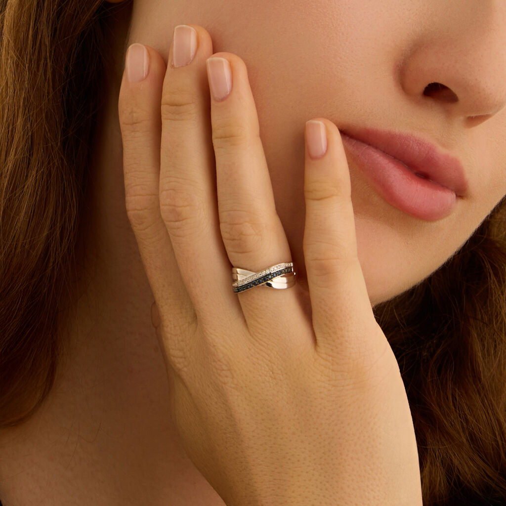 Anello Fascia Charlotte Oro Bianco Zaffiro Diamante Diamante