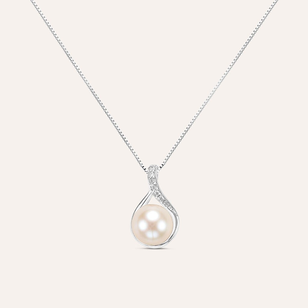 Collana Gabrielle Oro Bianco Perla D'Acqua Dolce Cubic Zirconia