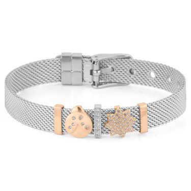 Bracciale Catena Aura Acciaio Bicolore Bianco / Rosa Cristallo