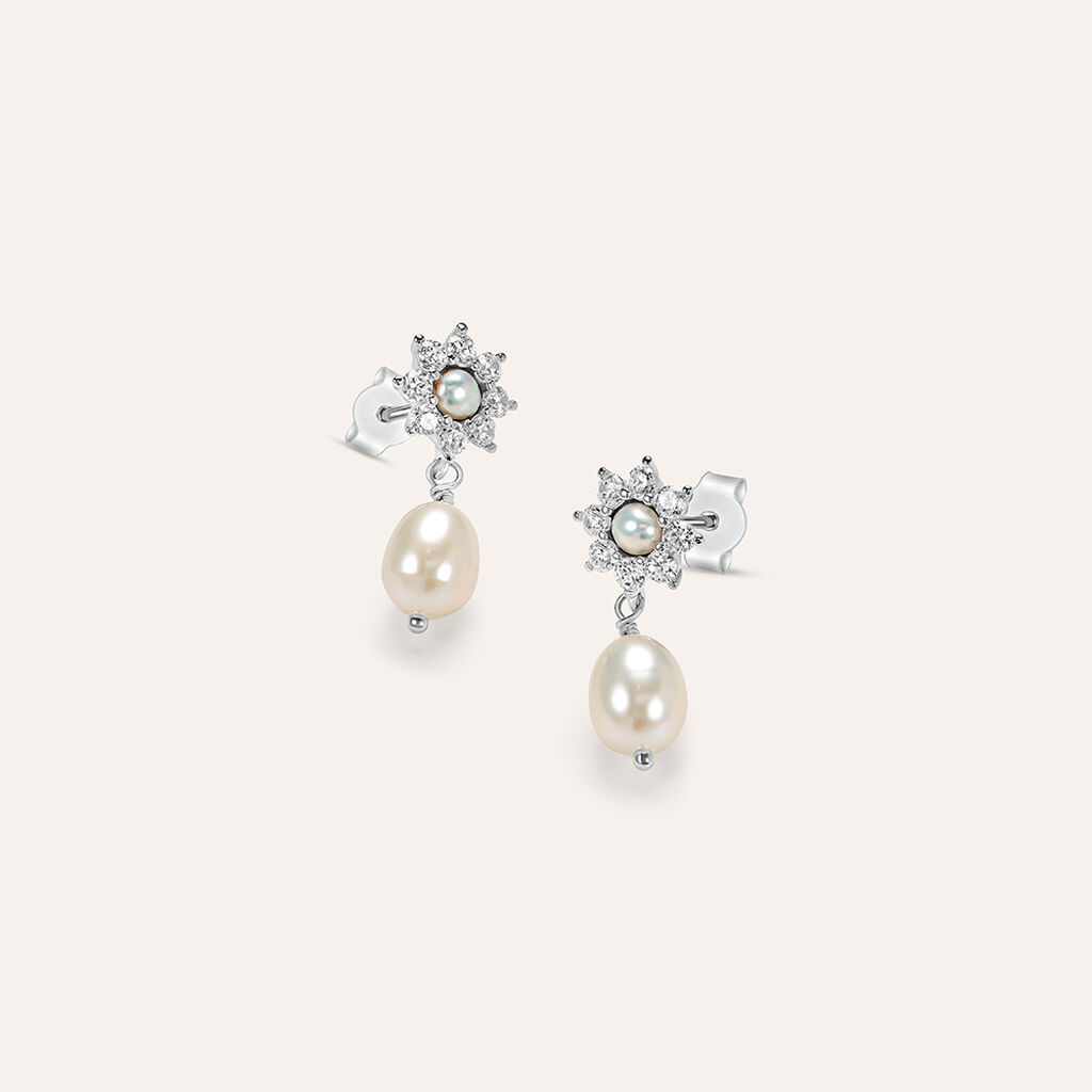 Orecchini Lobo Silver Pearls Argento Rodiato Perla sintetica Cubic Zirconia