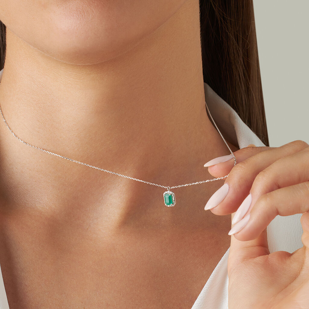 Collana Charlotte Oro Bianco Smeraldo Diamante - Collane Donna | Stroili
