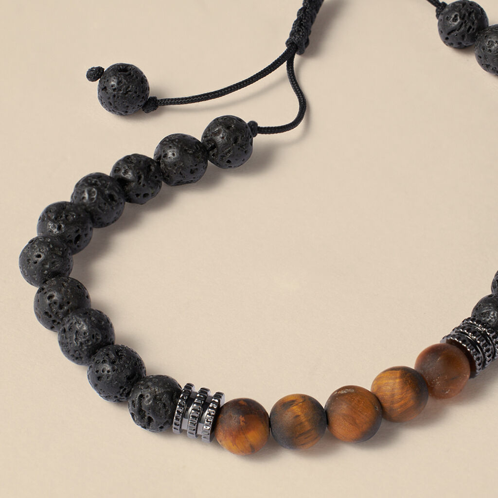 Bracciale Man Code Ottone Nero Pietra lavica Occhio di Tigre - Bracciali Uomo | Stroili