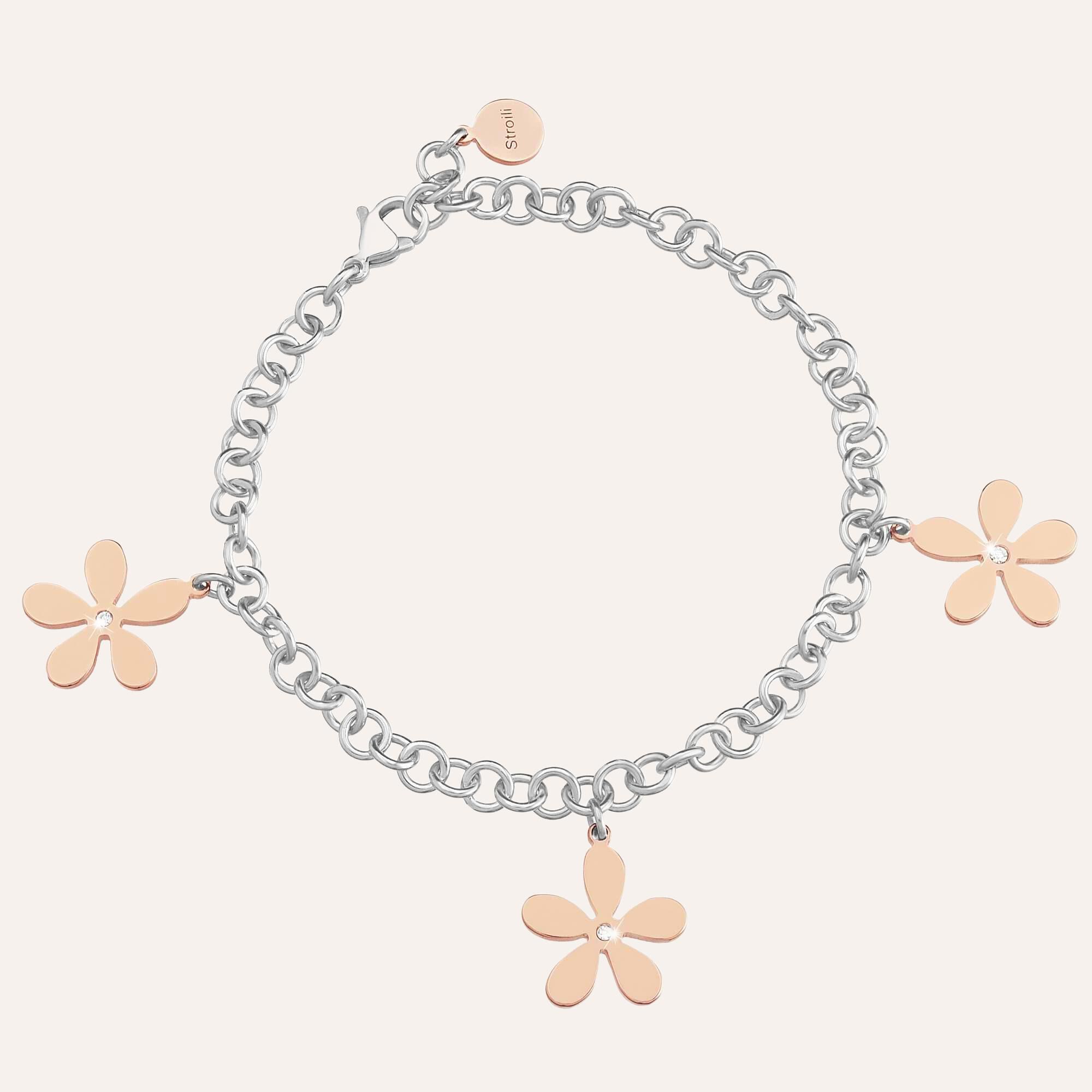 Bracciale Donna Con Fiore In Acciaio Inossidabile | Gioiello Elegante, Lunghezza 20 Cm, Regalo Per Ogni Occasione - 2