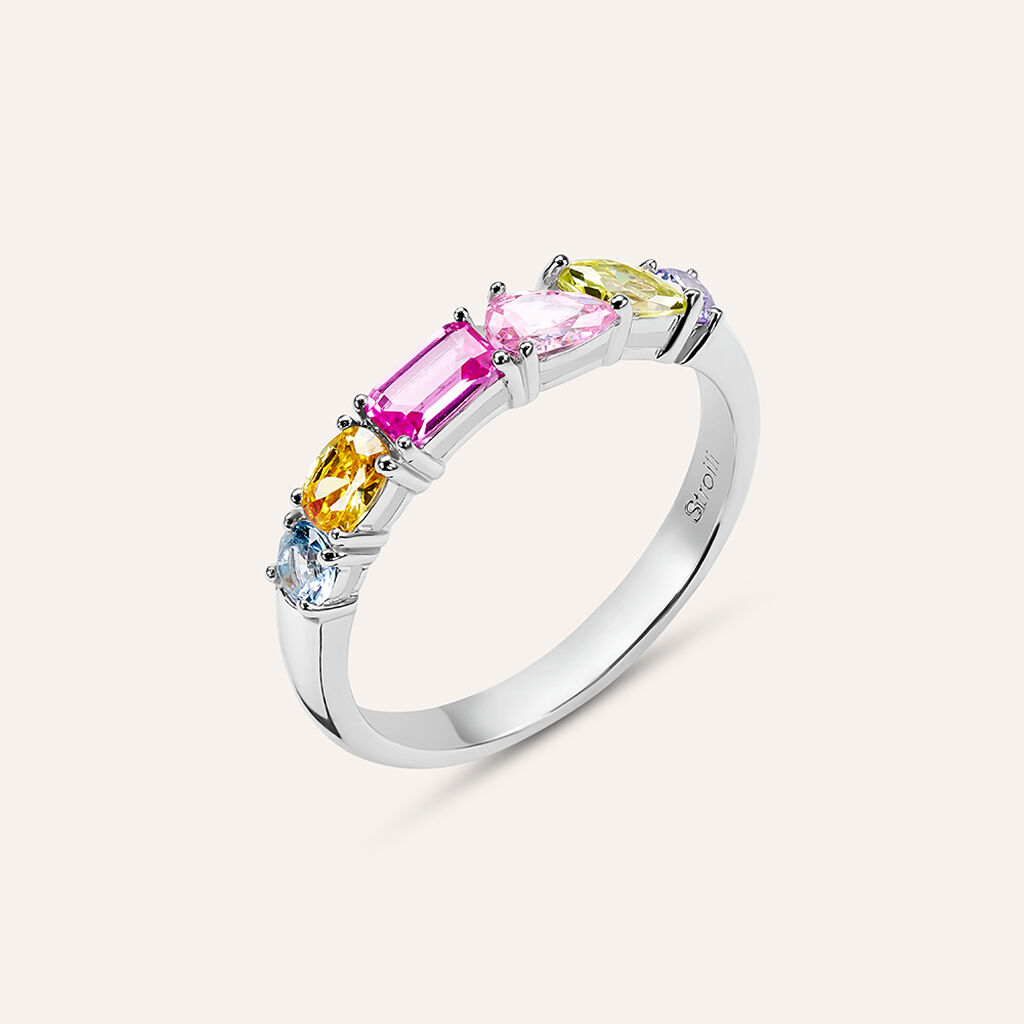 Anello Solitario Silver Rainbow Argento Rodiato Cubic Zirconia - Anelli con Pietre Donna | Stroili