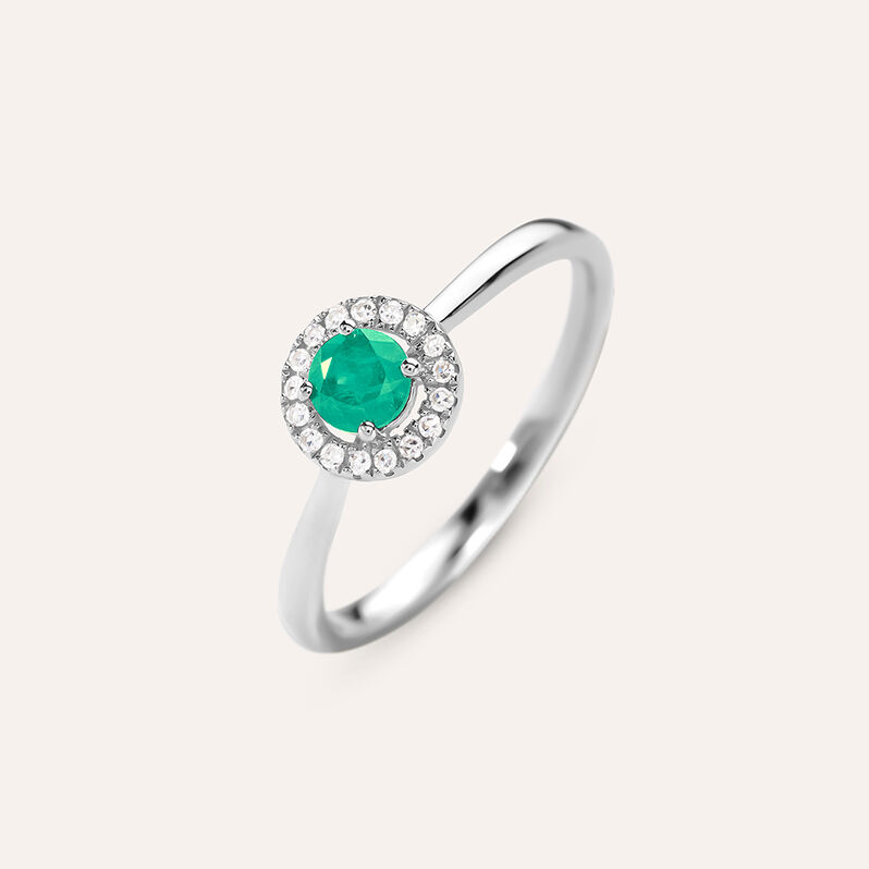 Anello Solitario Charlotte Oro Bianco Smeraldo Diamante - Anelli con Pietre Donna | Stroili