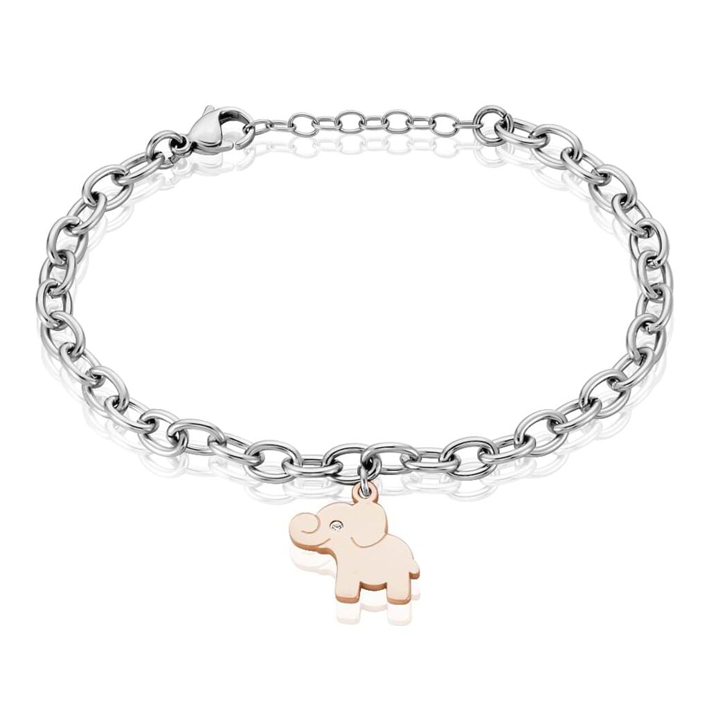 Bracciale in acciaio bicolore e strass con charm Elefante