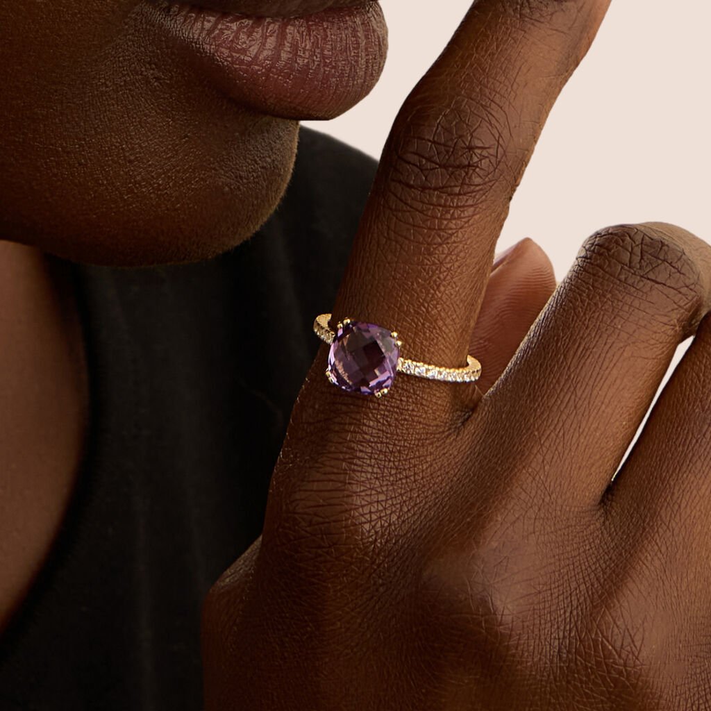 Anello Solitario Amélie Oro Giallo Ametista Cubic Zirconia