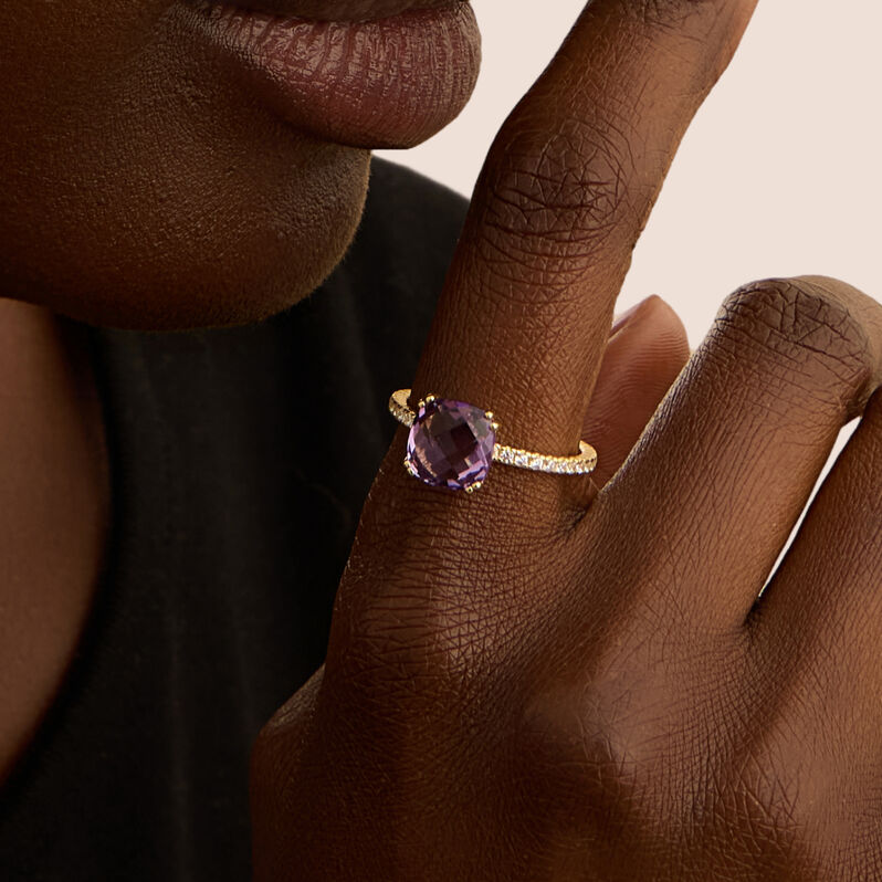 Anello Solitario Amélie Oro Giallo Ametista Cubic Zirconia - Anelli con Pietre Donna | Stroili