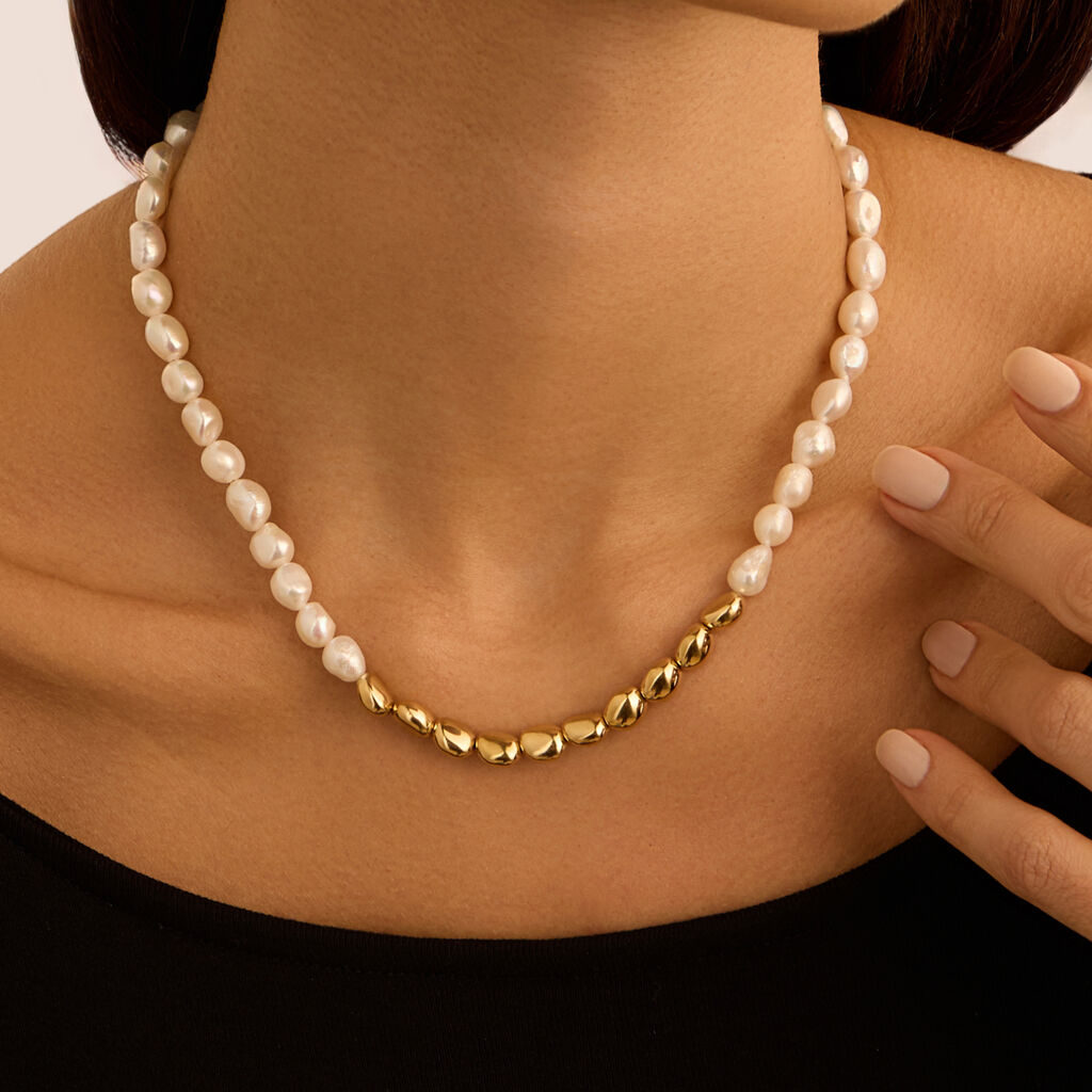 Collana Radiance Acciaio Dorato Perla D'Acqua Dolce