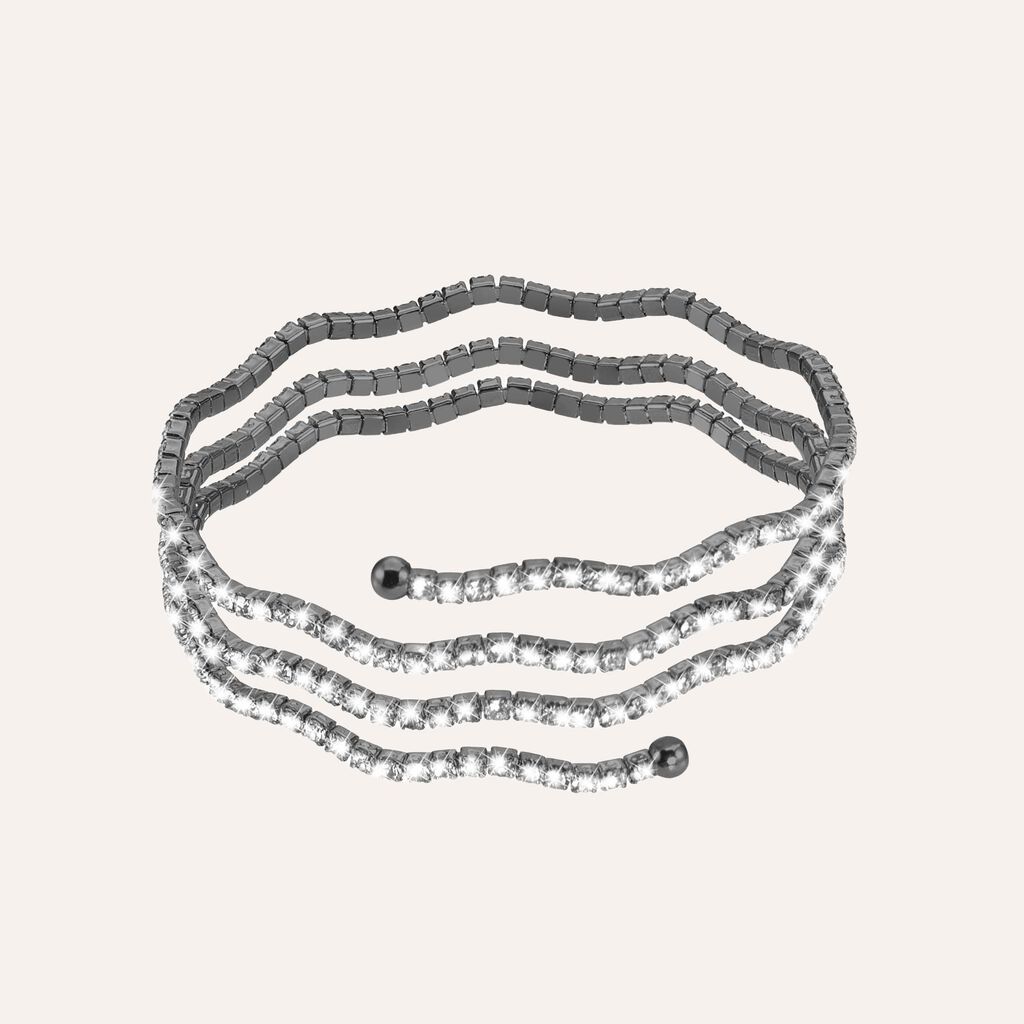 Bracciale bangle triplo in metallo rutenio e cristalli