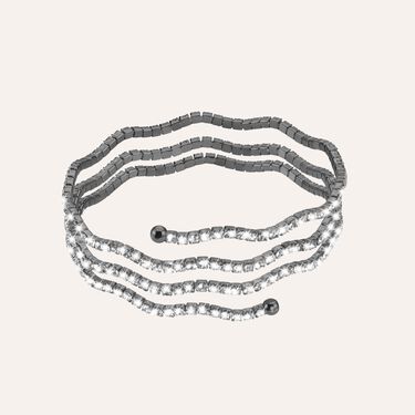 Bracciale bangle triplo in metallo rutenio e cristalli