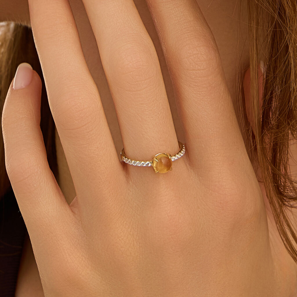 Anello Solitario Amélie Oro Giallo Citrino Cubic Zirconia