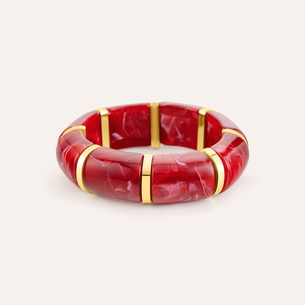 Bangle Elastico Radiance Acciaio Dorato Acrilico Rosso