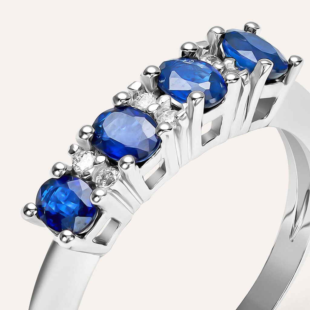 Anello Riviere Elizabeth Crown Oro Bianco Zaffiro Diamante - Anelli Riviere Donna | Stroili