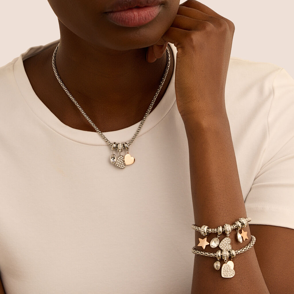 Collana Sunrise Acciaio Bicolore Bianco / Rosa Cristallo