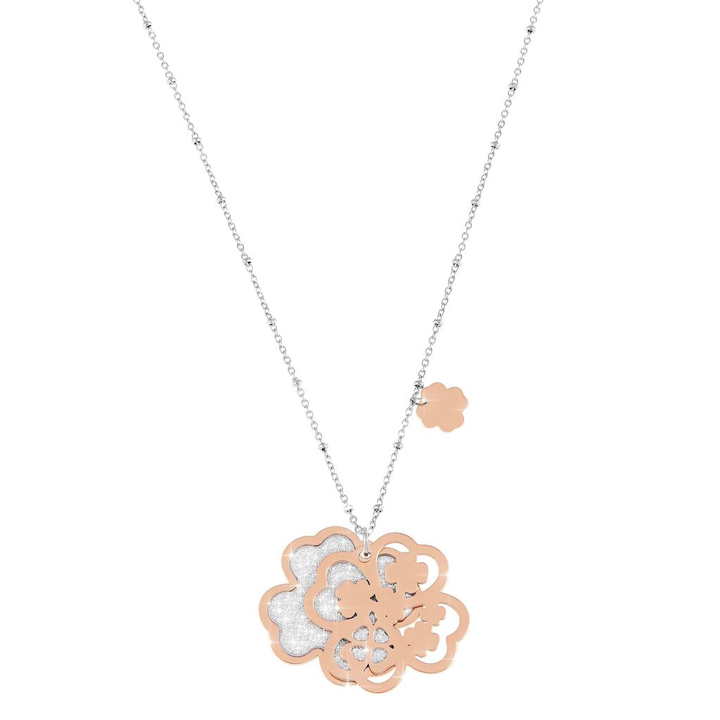 Girocollo quadrifoglio in acciaio bicolore e lurex