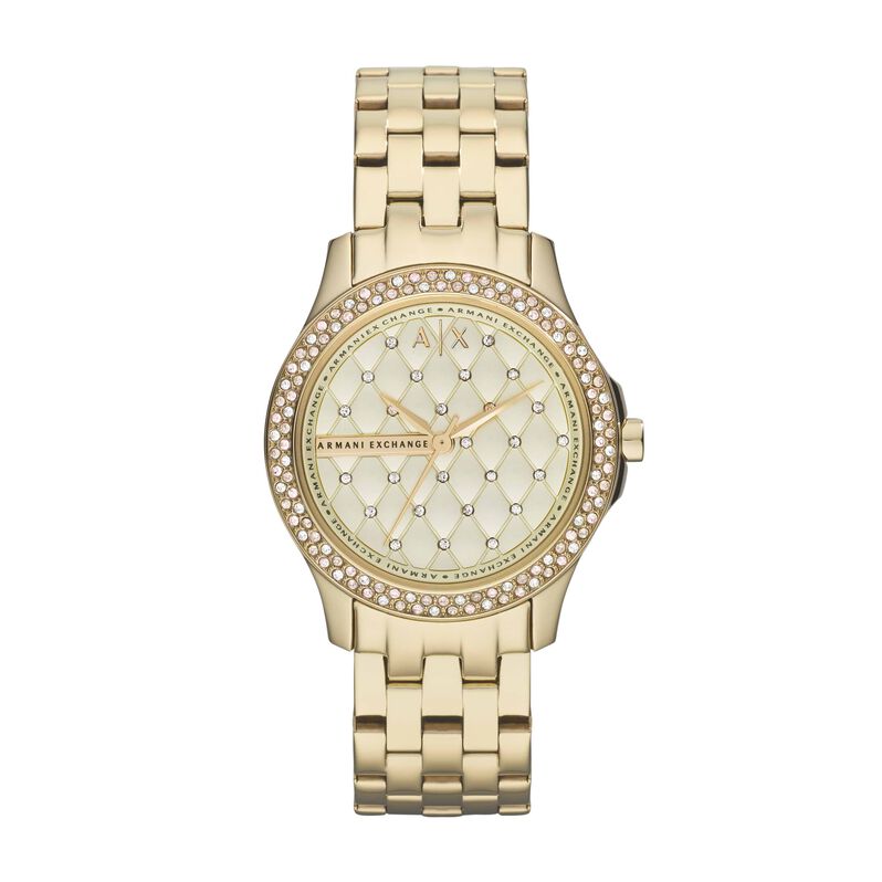Orologio Armani Exchange solo tempo cinturino e cassa in acciaio dorato con cristalli - Orologi Donna | Stroili