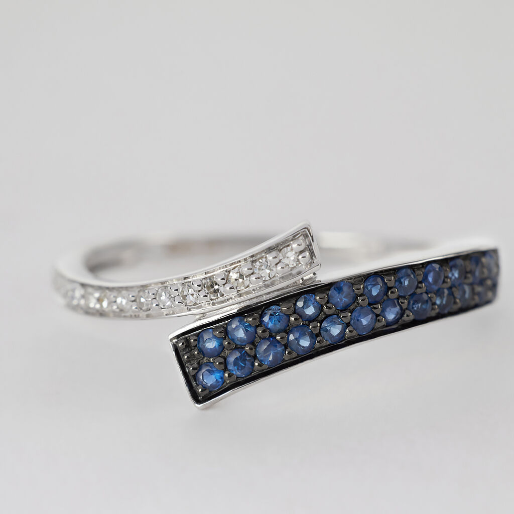 Anello Contrarie Charlotte Oro Bianco Zaffiro Diamante - Anelli con Pietre Donna | Stroili