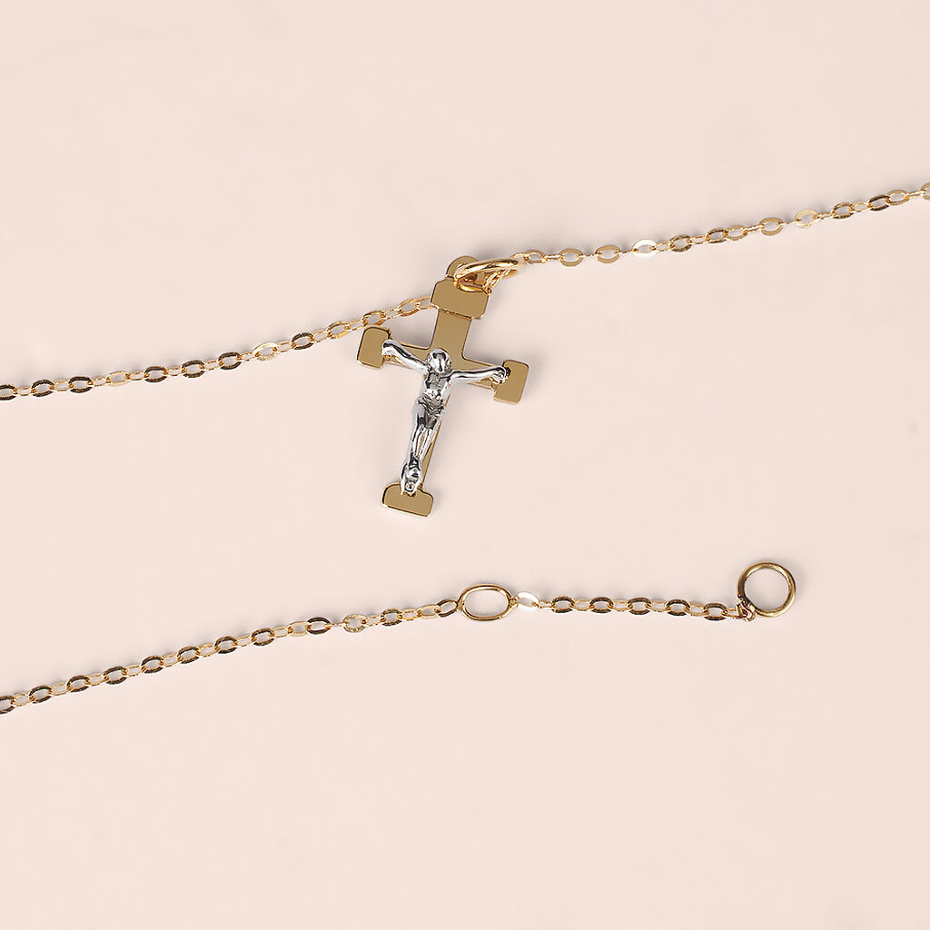 Collana Cristo Holy Oro Bicolore Giallo / Bianco