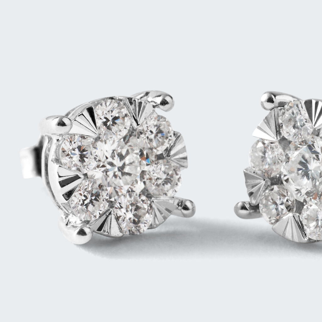 Orecchini Lobo Punto Luce Petali Oro Bianco Diamante - Orecchini a Lobo Donna | Stroili
