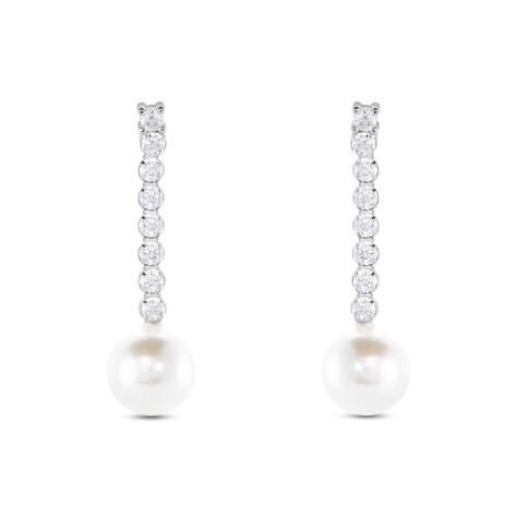 Orecchini Pendenti Tennis Silver Pearls Argento Rodiato Cubic Zirconia Perla sintentica - Orecchini Pendenti Donna | Stroili