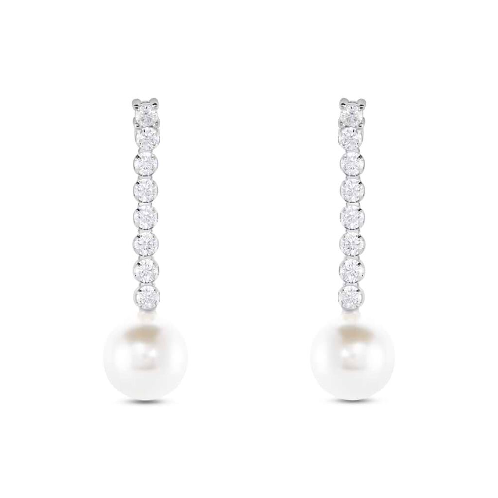 Orecchini Pendenti Tennis Silver Pearls Argento Rodiato Cubic Zirconia Perla sintentica - Orecchini Pendenti Donna | Stroili