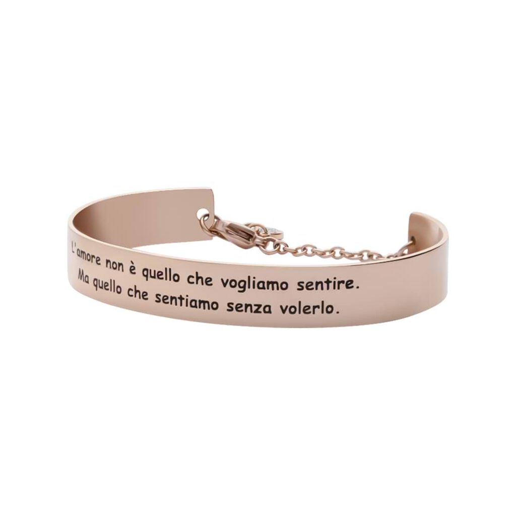 Bangle L'amore non è quello che vogliamo sentire. Ma quello che sentiamo senza volerlo in acciaio rosatoBracciale in corda e acciaio con ciondolo a croce marrone - Bracciali Donna | Stroili
