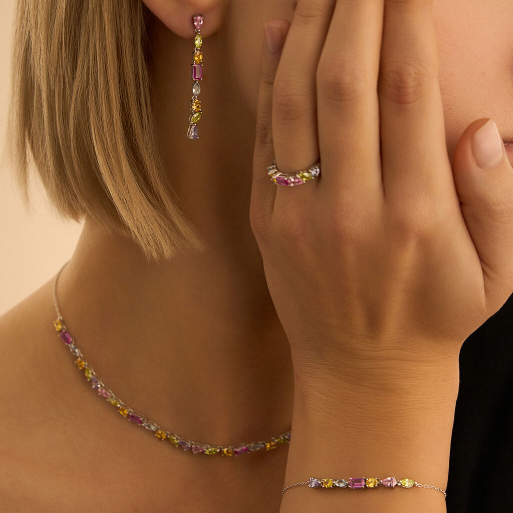 Orecchini Pendenti Silver Rainbow Argento Rodiato Cubic Zirconia