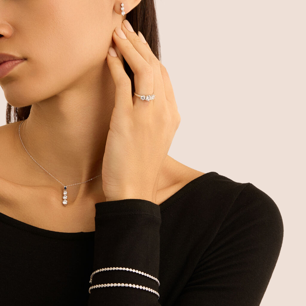 Orecchini Lobo Trilogy Silver Elegance Argento Rodiato Cubic Zirconia - Orecchini a Lobo Donna | Stroili