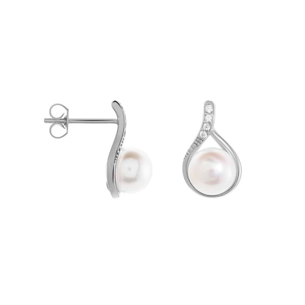 Orecchini Lobo Gabrielle Oro Bianco Perla D'Acqua Dolce Cubic Zirconia - Orecchini a Lobo Donna | Stroili