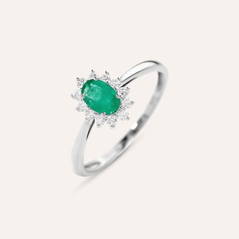 Anello Solitario Kate Charlotte Oro Bianco Smeraldo Diamante - Anelli con Pietre Donna | Stroili
