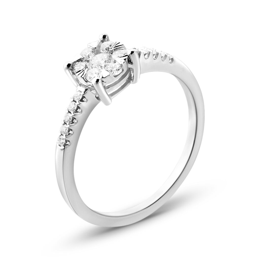 Anello Solitario Petali Oro Bianco Diamante