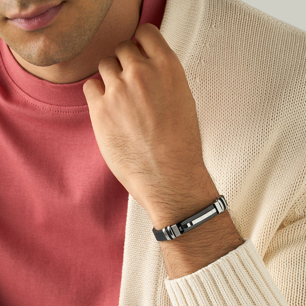Bracciale Man Code Acciaio Bicolore Bianco / Nero - Bracciali Uomo | Stroili