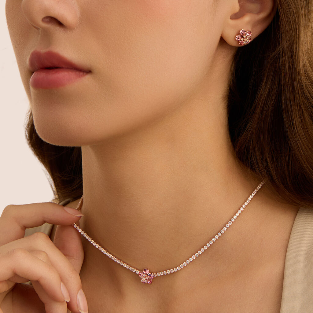 Orecchini Lobo Romantic Shine Ottone Rosa Cristallo