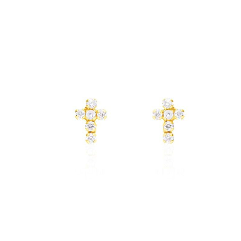 Orecchini a lobo in oro giallo e zirconi con simbolo croce - Orecchini a Lobo Donna | Stroili