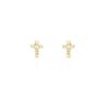 Orecchini a lobo in oro giallo e zirconi con simbolo croce