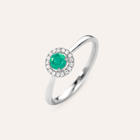 Anello Solitario Charlotte Oro Bianco Smeraldo Diamante - Anelli con Pietre Donna | Stroili