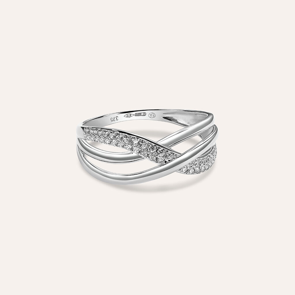Anello Fascia Claire Oro Bianco Cubic Zirconia - Anelli a Fascia Larga Donna | Stroili
