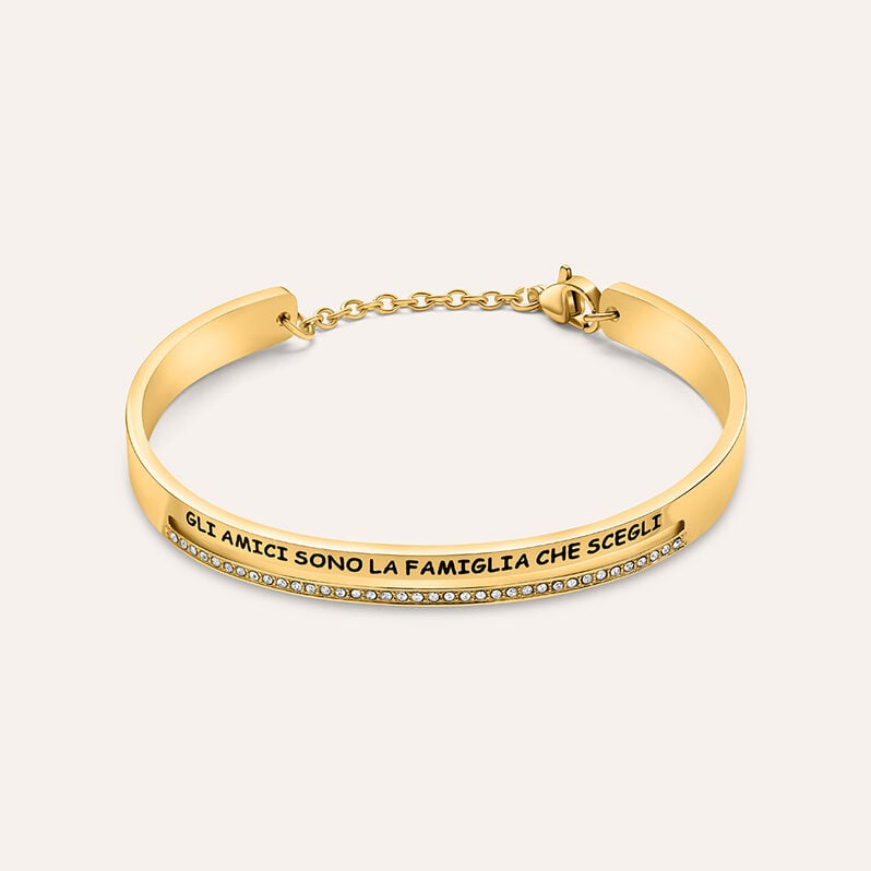 Bangle Lady Message Acciaio Dorato Cristallo - Bracciali Rigidi Donna | Stroili