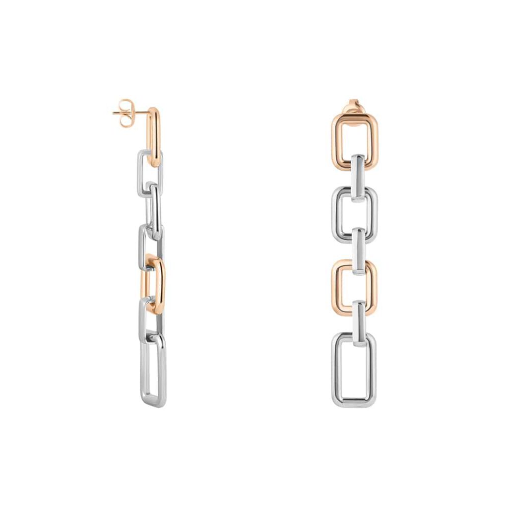 Orecchini Pendenti Sunrise Acciaio Bicolore Bianco / Rosa