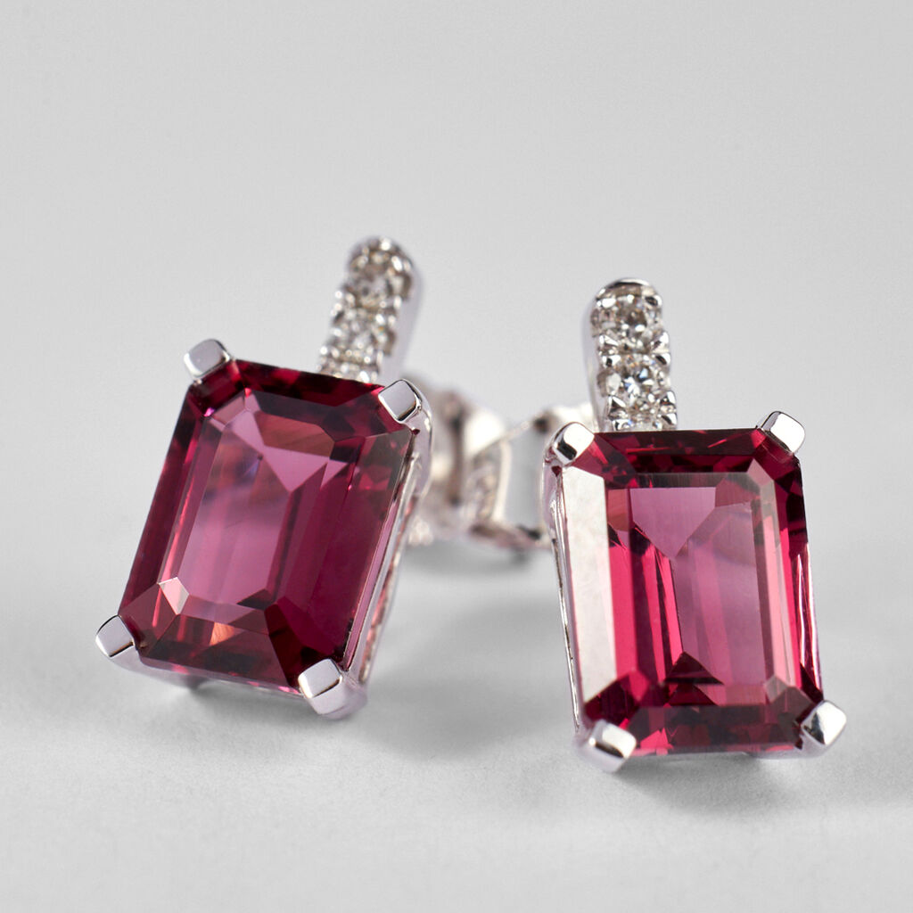 Orecchini Lobo Jasmine Oro Bianco Rodolite Diamante - Orecchini a Lobo Donna | Stroili