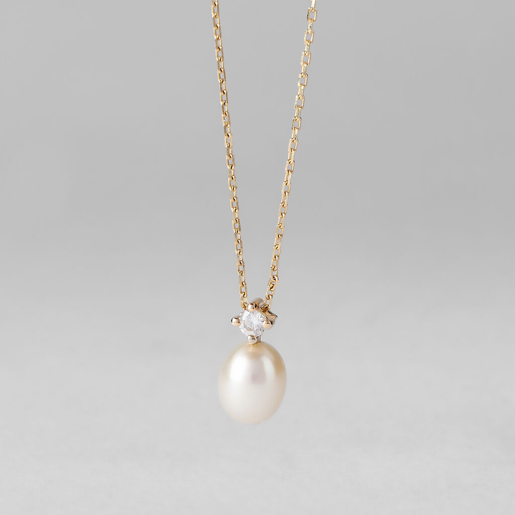 Collana Gabrielle Oro Giallo Perla D'Acqua Dolce Cubic Zirconia ...