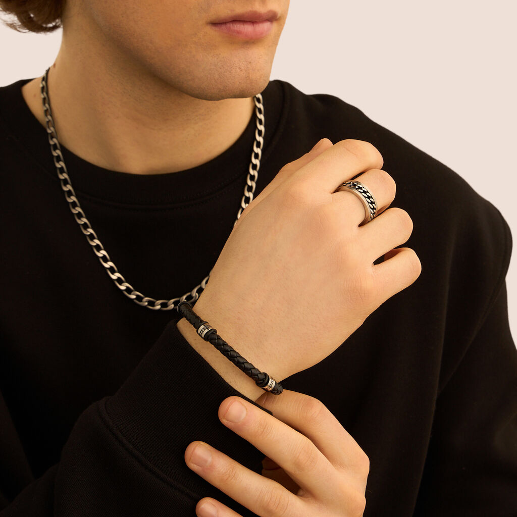 Anello Fascia Man Code Acciaio Bicolore Bianco / Nero