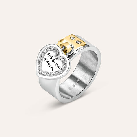 Anello Fascia Sunrise Acciaio Bicolore Bianco / Rosa Cristallo - Anelli con Ciondoli Donna | Stroili