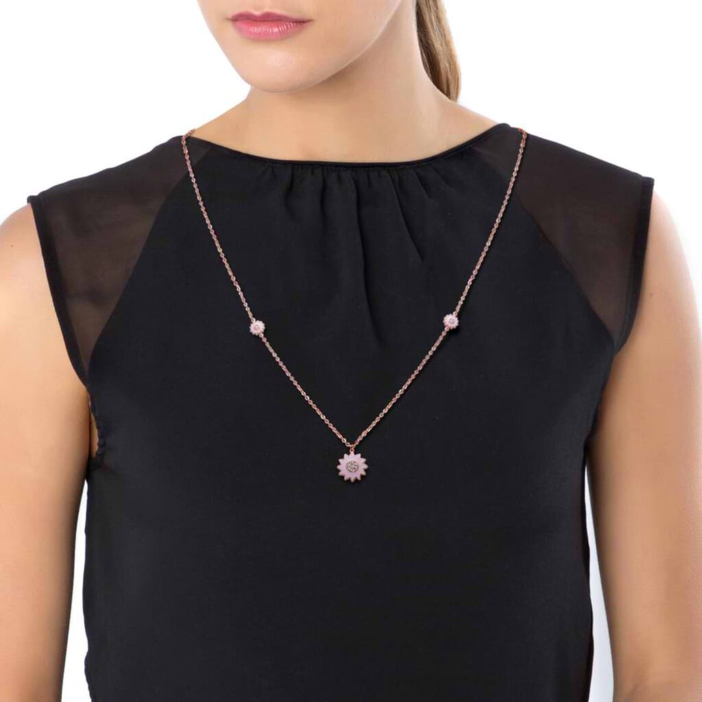 Girocollo lungo con simboli fiore rosa in acciaio rosato e strass - Collane Donna | Stroili